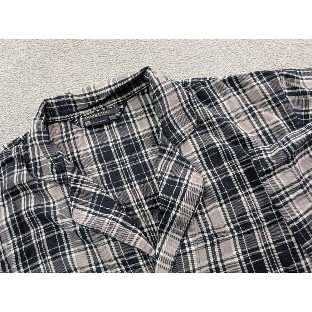 Pendleton Mens Plaid Pajama Top Blue White Cotton Long Sleeve Button Up Large